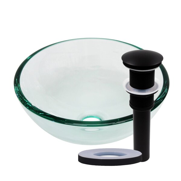 Novatto Mini 12-inch Clear Glass Vessel Bathroom Sink Set in Matte Black TIG-8048-12MB - main
